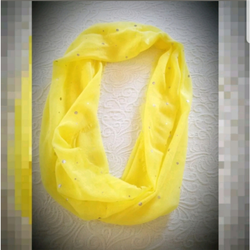 Bright yellow scarf with silver dots lightweight